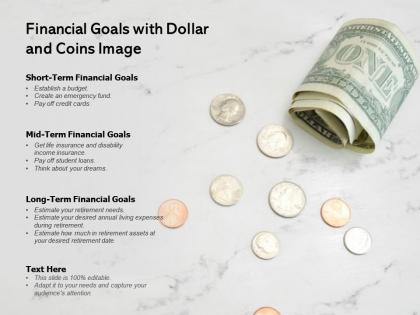 Financial goals with dollar and coins image