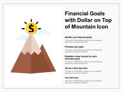 Financial goals with dollar on top of mountain icon