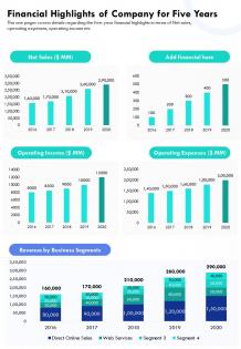 Financial highlights of company for five years template 47 presentation report infographic ppt pdf document