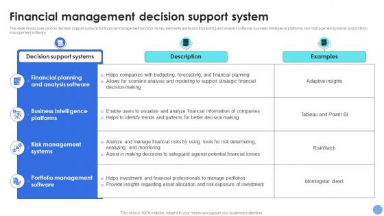 Financial Management Decision Support System For Driving Organizational Excellence AI SS