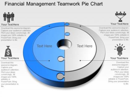 Financial management teamwork pie chart powerpoint template slide