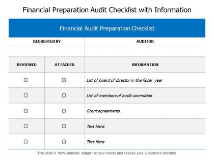 Financial preparation audit checklist with information
