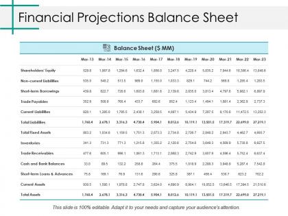 Financial projections balance sheet ppt show graphics example