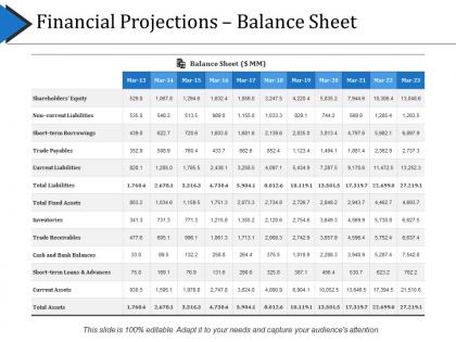 Financial projections balance sheet presentation portfolio