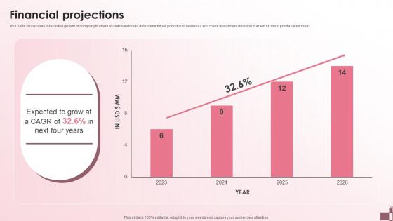 Financial Projections Beauty Products Company Investment Funding Elevator Pitch Deck