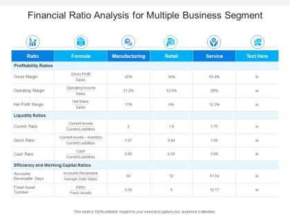 Financial ratio analysis for multiple business segment