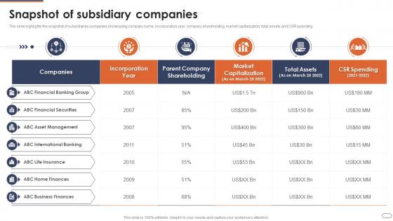 Financial Services Company Profile Snapshot Of Subsidiary Companies