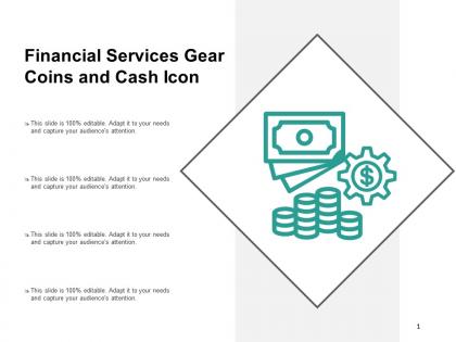 Financial services gear coins and cash icon