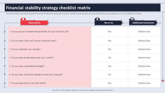 Financial Stability Strategy Checklist Matrix