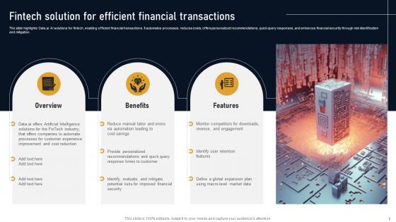 Fintech Solution For Efficient Financial Transactions Developing Marketplace Strategy AI SS V