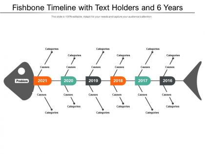 Fishbone timeline with text holders and 6 years