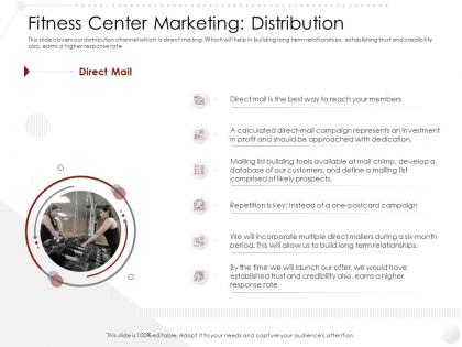 Fitness center marketing distribution entry strategy gym health clubs industry ppt icons