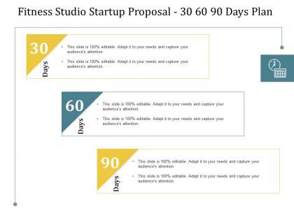 Fitness studio startup proposal 30 60 90 days plan ppt powerpoint outline shapes