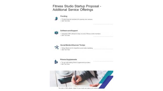 Fitness Studio Startup Proposal Additional Service Offerings One Pager Sample Example Document