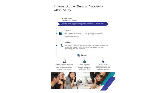 Fitness Studio Startup Proposal Case Study One Pager Sample Example Document
