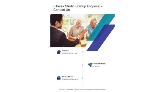 Fitness Studio Startup Proposal Contact Us One Pager Sample Example Document
