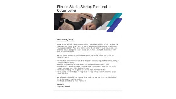 Fitness Studio Startup Proposal Cover Letter One Pager Sample Example Document