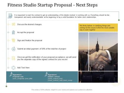 Fitness studio startup proposal next steps ppt powerpoint presentation outline