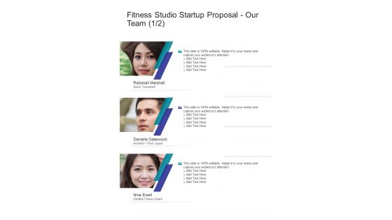 Fitness Studio Startup Proposal Our Team One Pager Sample Example Document