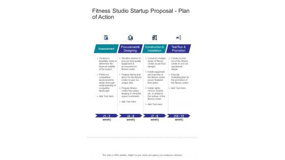 Fitness Studio Startup Proposal Plan Of Action One Pager Sample Example Document