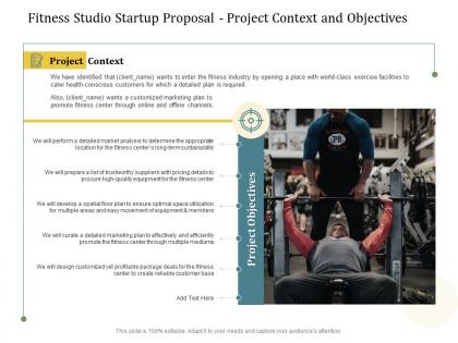 Fitness studio startup proposal project context and objectives ppt powerpoint vector