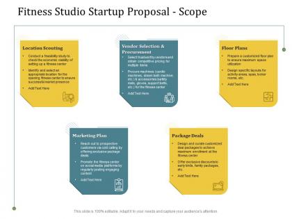 Fitness studio startup proposal scope ppt powerpoint presentation infographics
