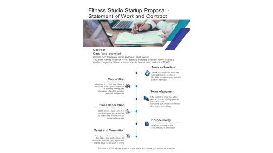 Fitness Studio Startup Proposal Statement Of Work And Contract One Pager Sample Example Document
