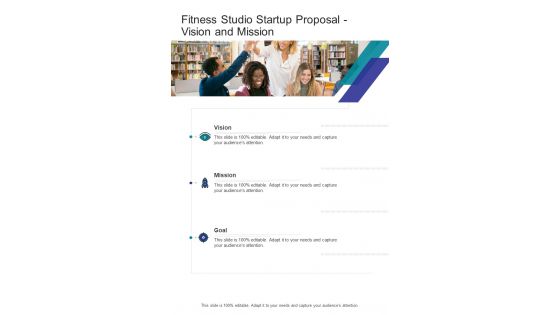 Fitness Studio Startup Proposal Vision And Mission One Pager Sample Example Document