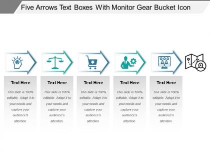 Five arrows text boxes with monitor gear bucket icon