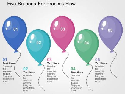 Five balloons for process flow flat powerpoint design