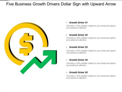 Five business growth drivers dollar sign with upward arrow