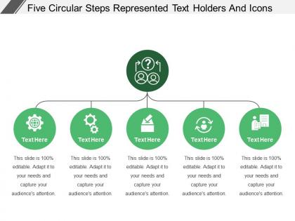 Five circular steps represented text holders and icons