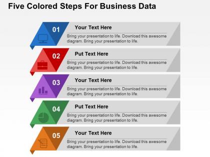 Five colored steps for business data flat powerpoint design