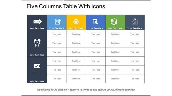 Five columns table with icons