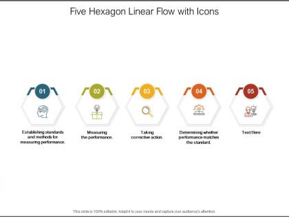 Five hexagon linear flow with icons