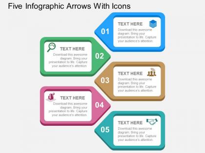 Five infographic arrows with icons flat powerpoint design