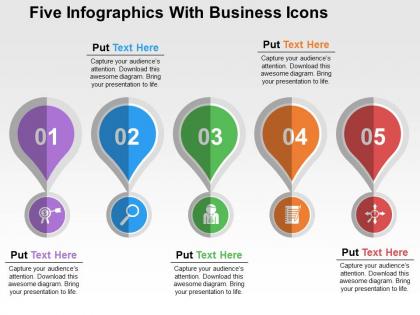 Five infographics with business icons flat powerpoint design