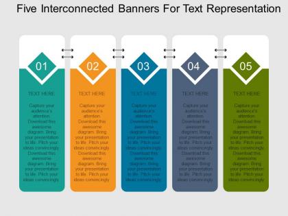 Five interconnected banners for text representation flat powerpoint design