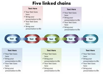Five linked chains editable powerpoint slides templates