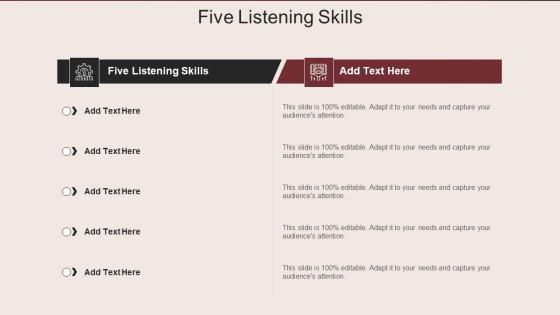 Five Listening Skills In Powerpoint And Google Slides Cpb