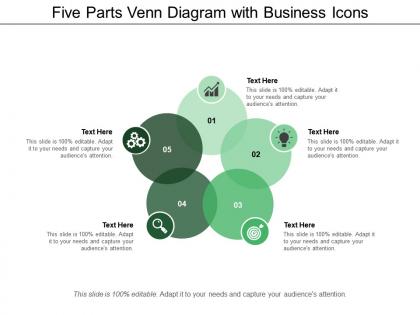 Five parts venn diagram with business icons