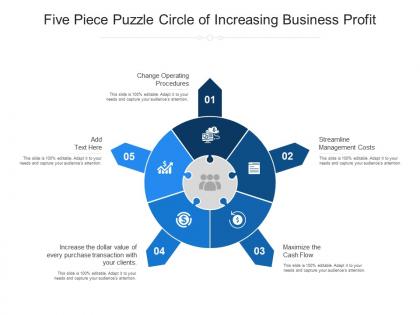 Five piece puzzle circle of increasing business profit