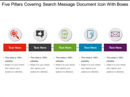 Five pillars covering search message document icon with boxes