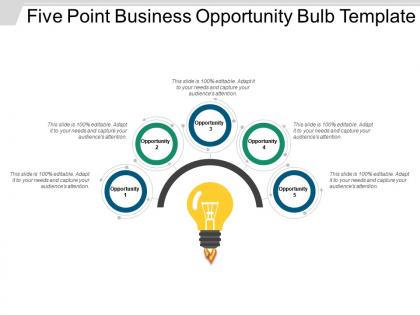 Five point business opportunity bulb template powerpoint slide