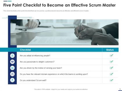 Five point checklist to become an effective scrum master scrum master roles