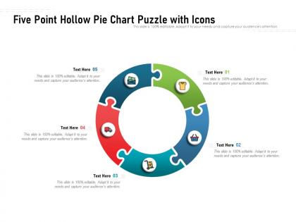 Five point hollow pie chart puzzle with icons