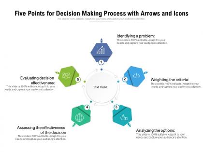 Five points for decision making process with arrows and icons