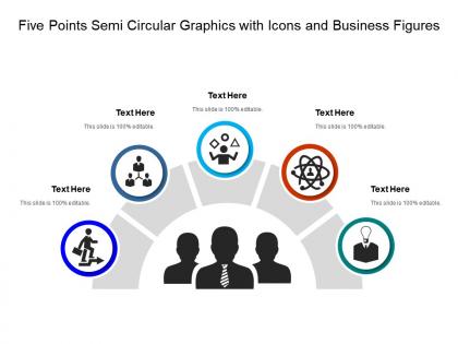 Five points semi circular graphics with icons and business figures