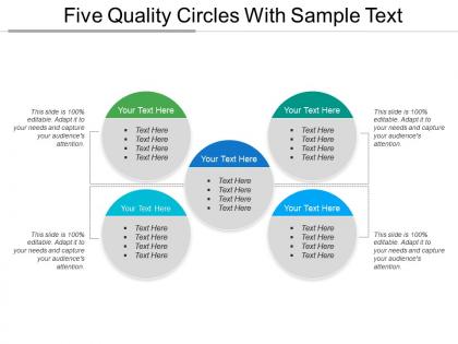 Five quality circles with sample text