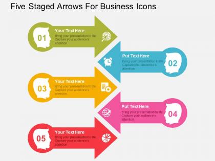 Five staged arrows for business icons flat powerpoint design